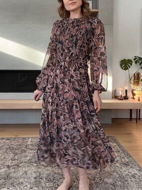 Wilfred Rosalyn rose and Brown Floral Maxi Dress with Long Sleeves s-m